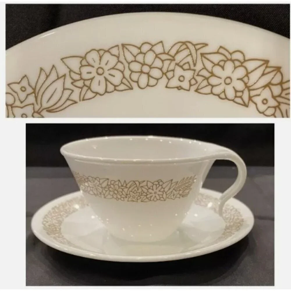 3 Vintage Corelle Woodland Brown cup & saucer sets hook handle Corning 6 pcs EUC